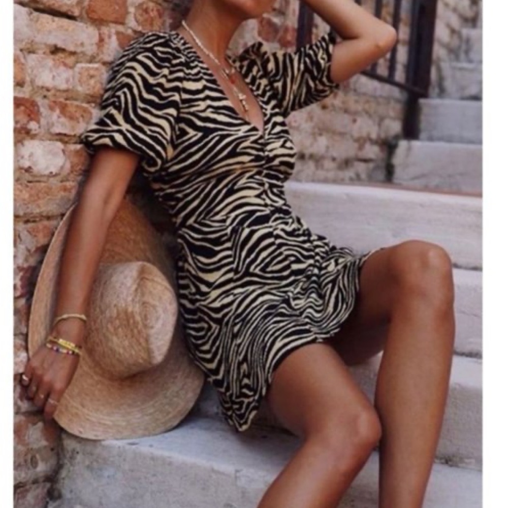 NWT Faithfull The Brand Ilia Mini Dress Amaia Zebra Print